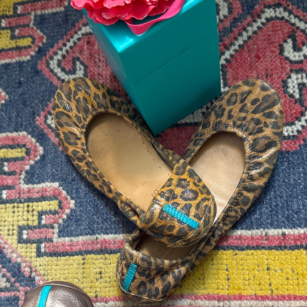 Tieks Leopard Print Flats with Blue Detail - Picture 2 of 8
